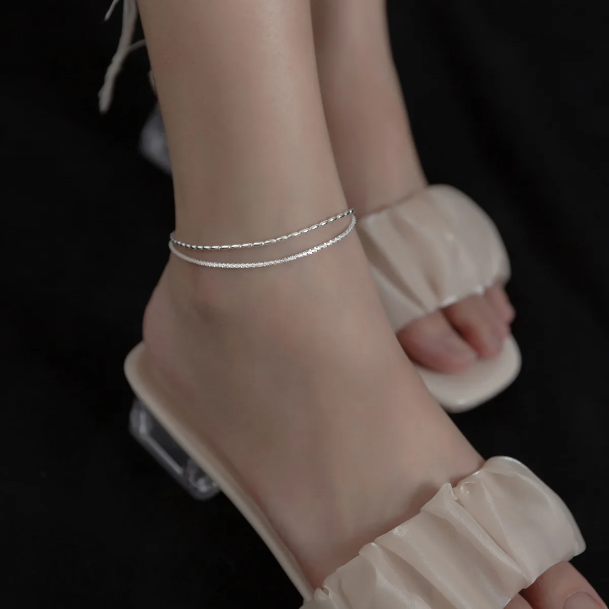MIQIAO 925 Sterling Silver Popcorn Chain Bead Anklets for Women