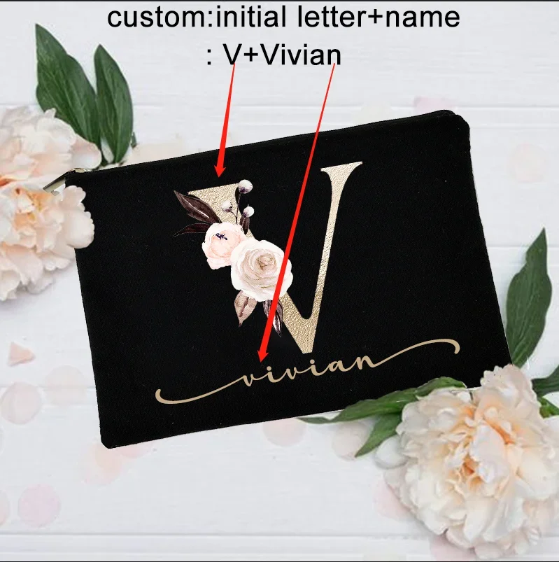 Personalized Custom Initial Name Makeup Bag Make Up Bags Cosmetic Case Bridal Shower Gift Canvas Toiletry Organizer Bridesmaid for makeup organizer,cosmetic bag,cosmetic storage bag,toiletry bag,makeup bag,cosmetic case
