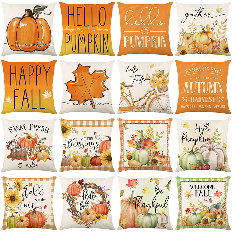 

Maple Leaves Pumpkin Print Pillowcase 45x45cm Thanksgiving Decorations Sofa Car Cushion Cover Home Decorative Throw Pillow Cover