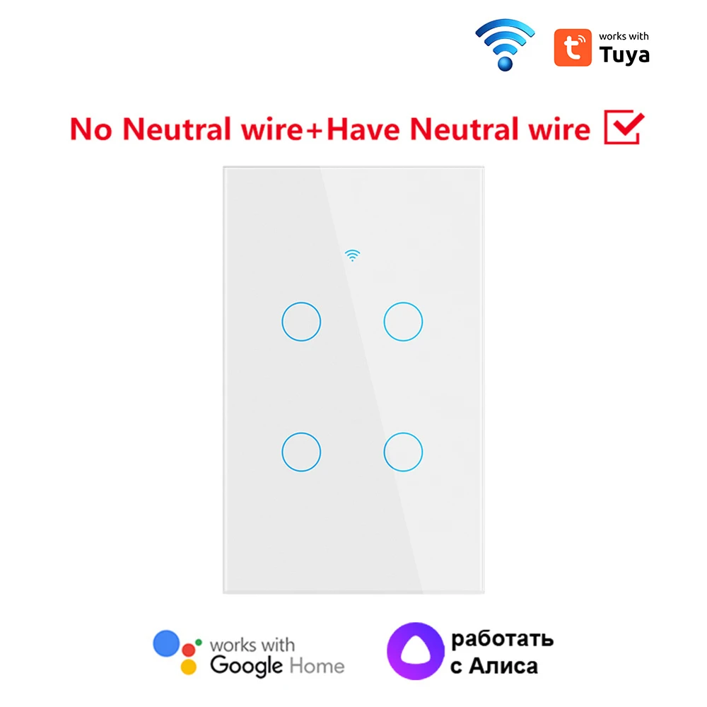 

Умный светодиодный выключатель Tuya WiFi US, нейтральный провод/без нейтрального провода, требуется настенный сенсорный выключатель 120 типа, работает с Alexa, Home