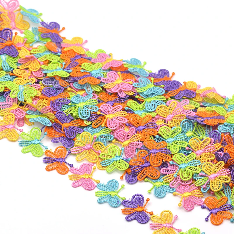 15yards Colorful Daisy Flower Embroidery Lace Butterfly Embroidered Water-Soluble Lace DIY Hat Clothing Decorative Accessories