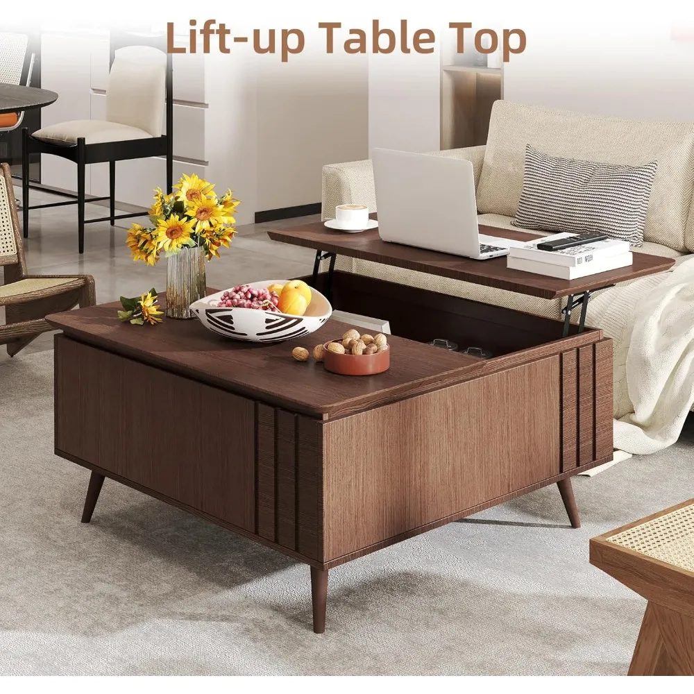 Lift Top Coffee Table with Storage and Hidden Compartment, Wooden Lift Tabletop, Mid Century Modern Wood Coffee Table