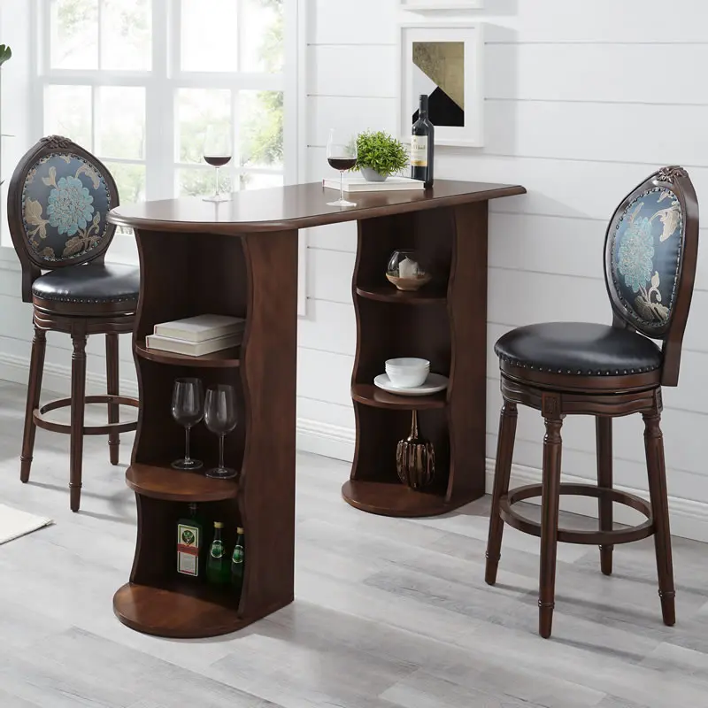 

American-Style Solid Wood Small Apartment Bar Counter Partition Long Table Home Wall Bar Table and Chair Combination