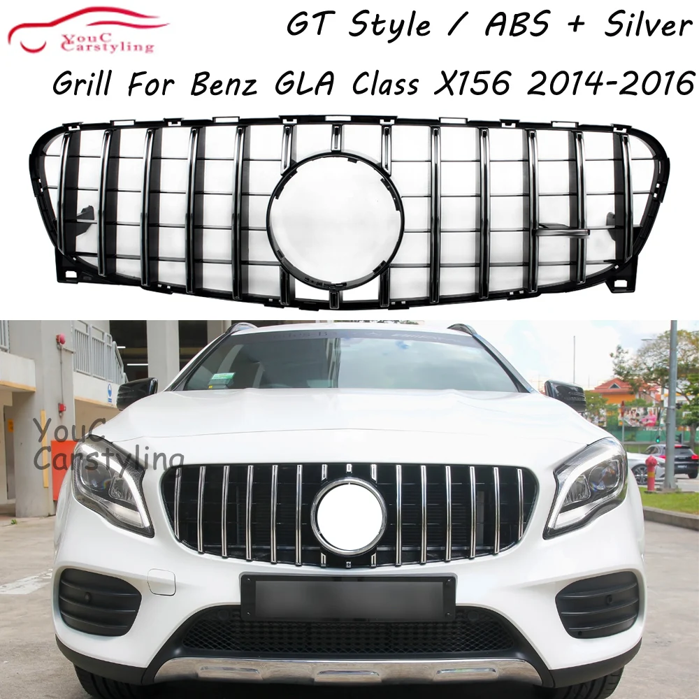 

X156 GT Style Front Hood Grill Mesh For Mercedes GLA Class X156 2014 2015 2016 GLA200 GLA250 SUV Silver Grille