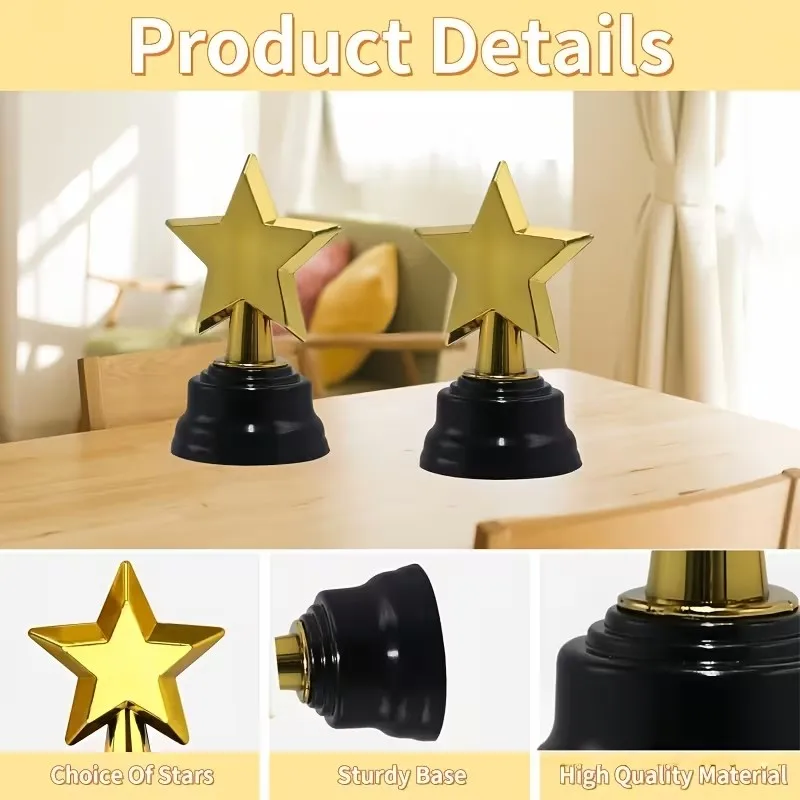 Set of 6 Gold Star Trophies with Large Base for Celebrations & Recognition