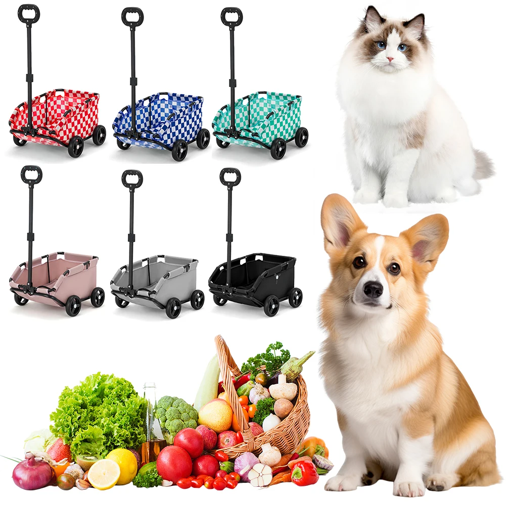Foldable Small Pet Stroller 4 Wheels Teddy Small Pet Cart Lightweight Folding Trolley Ideal for Small Pets Outings 1