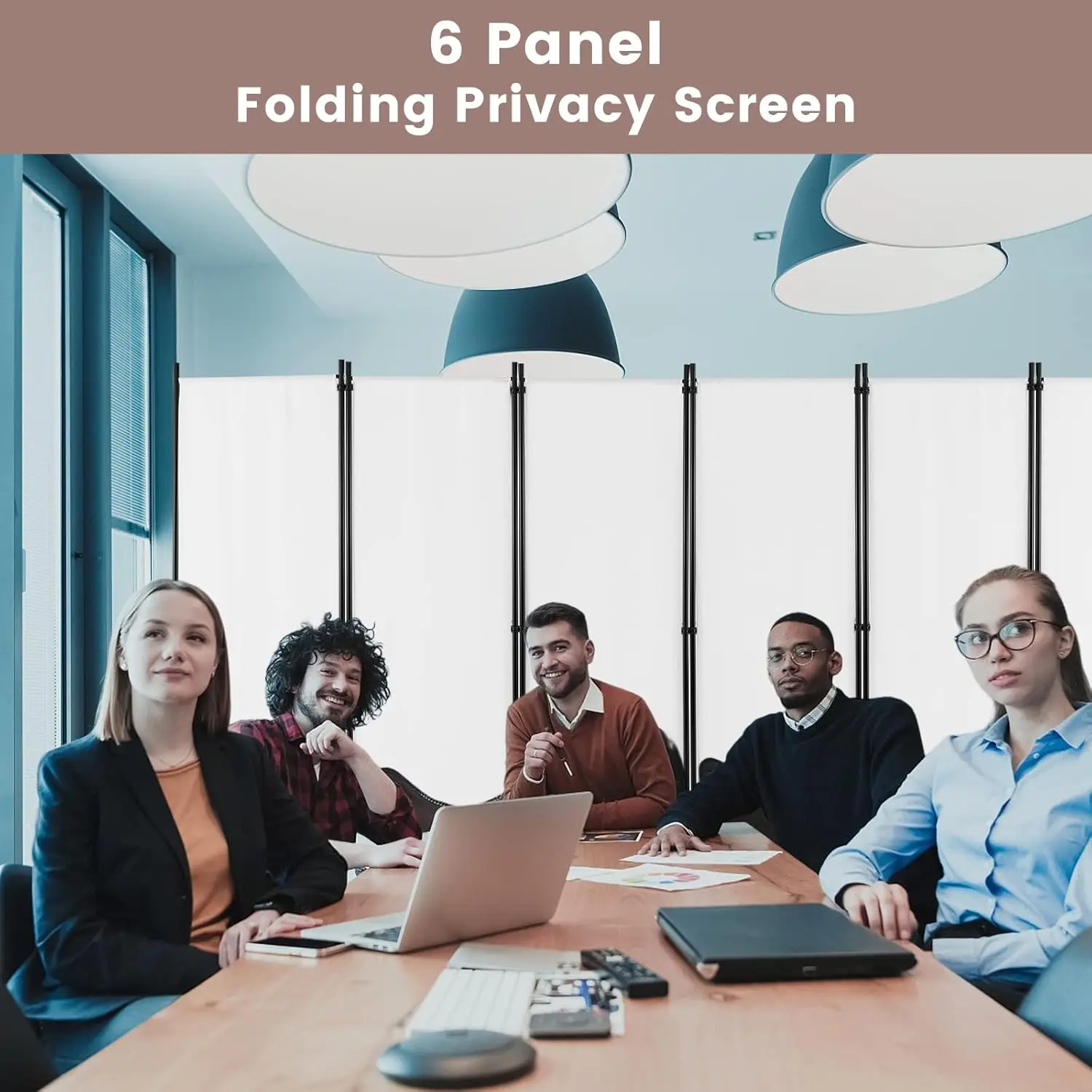 Ldaily 6 Panel Room Divider, 5.6Ft Tall Folding Privacy Screen With Wheels, Portable Freestanding Wear-Resistant Fabric 3