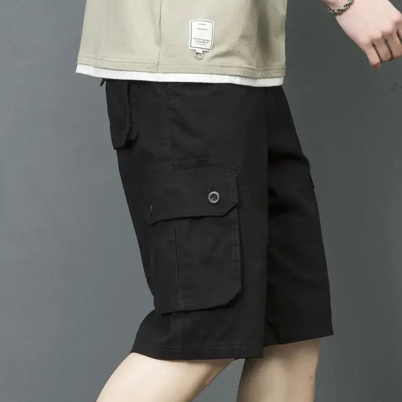 thumbnail image 1 of Pantalones cortos cargo para hombre, pantalones cortos con botones y cremallera para hombre, ropa de trabajo, elegantes pantalones cortos casuales de algodón, nuevos en Harajuku sueltos, 1 of 5