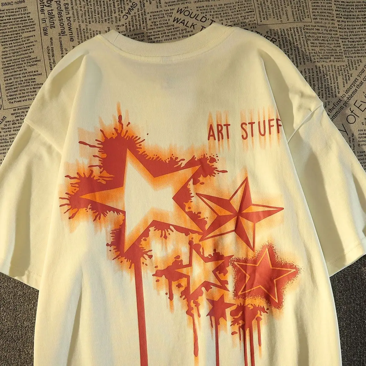 

American High Street Graffiti Star Cotton Short Sleeve T-shirt for Men and Women Summer Relaxed Oversize Half Sleeve Couple Top