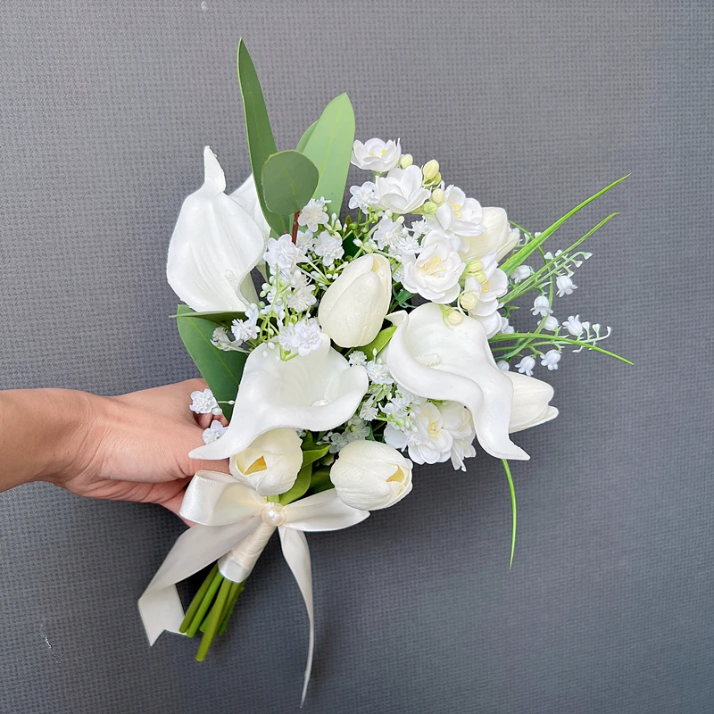 Ramo de flores artificiales para novia, accesorios de seda para dama de honor, cinta de seda, flores de sujeción, decoración