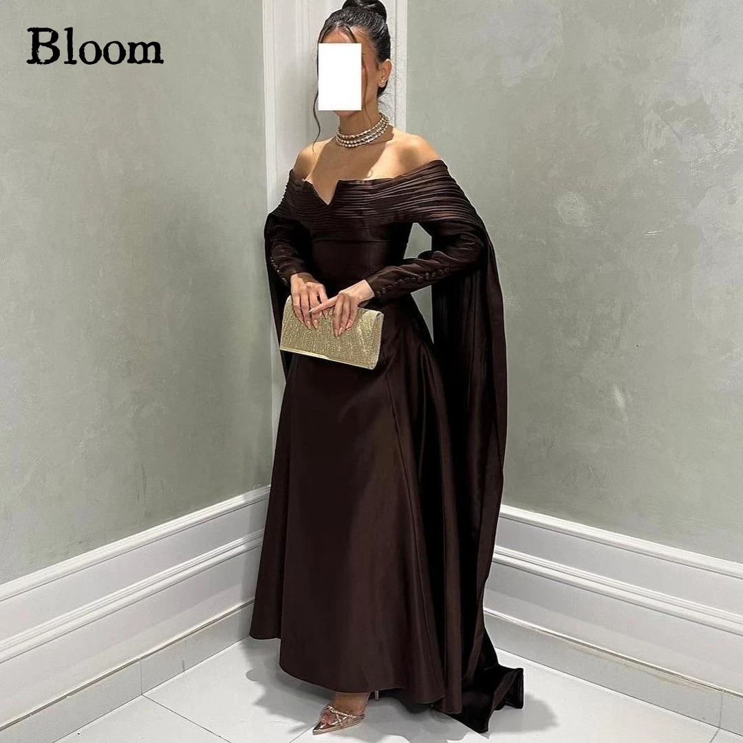 

Bloom Off Shoulder Long Sleeves Prom Dresses Buttons A-line Evening Dresses Wedding Party Dress 2024 Arabia vestidos de gala