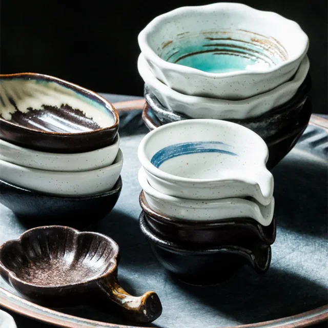 Japanese Clay Seasoning Disc Ceramic Flavoring Dish Soy Sauce Vinegar Dipping Dish Flavor Plate Kitchen Small Sauce Plate 5