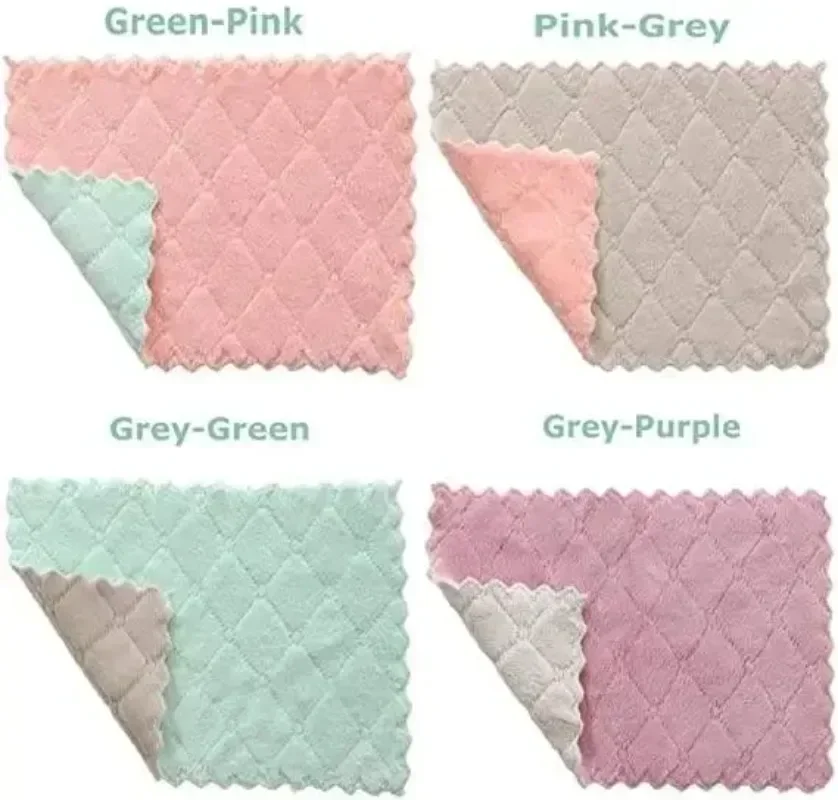 Double-layer Microfiber Towel Super Absorbent Coral Fleece Cleaning Cloths Kitchen Non-stick Oil Dishcloths Scouring Rag 12/1pcs