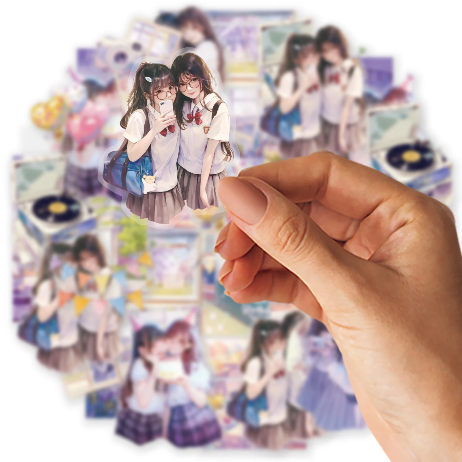 에토리 라이프 15개 스티커, 어디든 함께하는 보라색 인스 스타일 소녀 캐릭터 풍경 애완동물 스티커, 노트북, 휴대폰 케이스, 여행 가방, 사진 앨범, 스크랩북, 학생 문구류, 소녀 스티커, 어린이 스티커 장