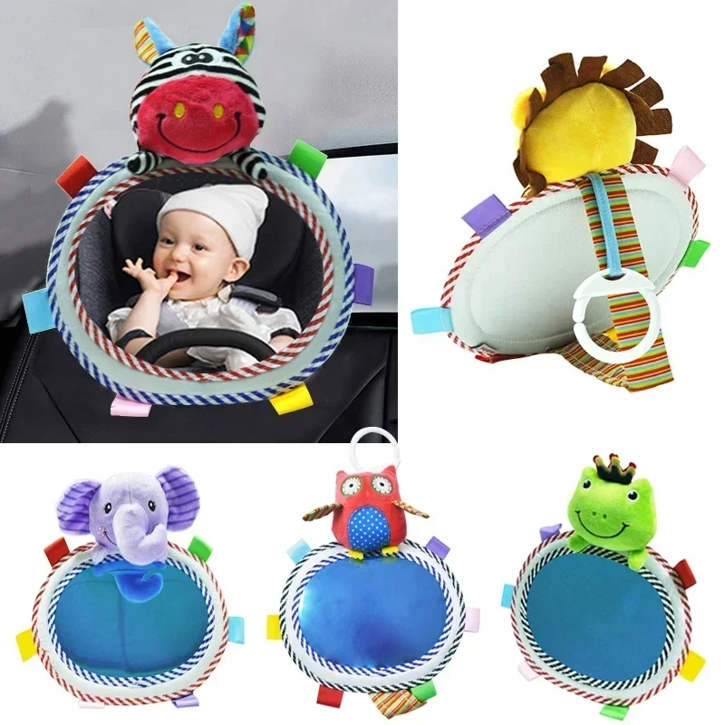 Baby Car Mirror Back Seat Rear View Mirror Cartoon Animal Plush Toys Adjustable Rear Facing Mirrors Baby Stroller Toys Car Rearview Mirror Car Baby Mirror