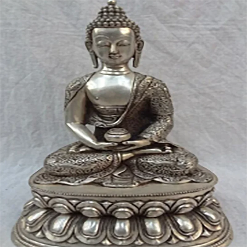 Rame Ottone Artigianato Cinese Asiatico De Tiendas De Bronce Tibet Argento 14 "Folk Tibet Argento Budismo Estatua De Buda Shakyamuni
