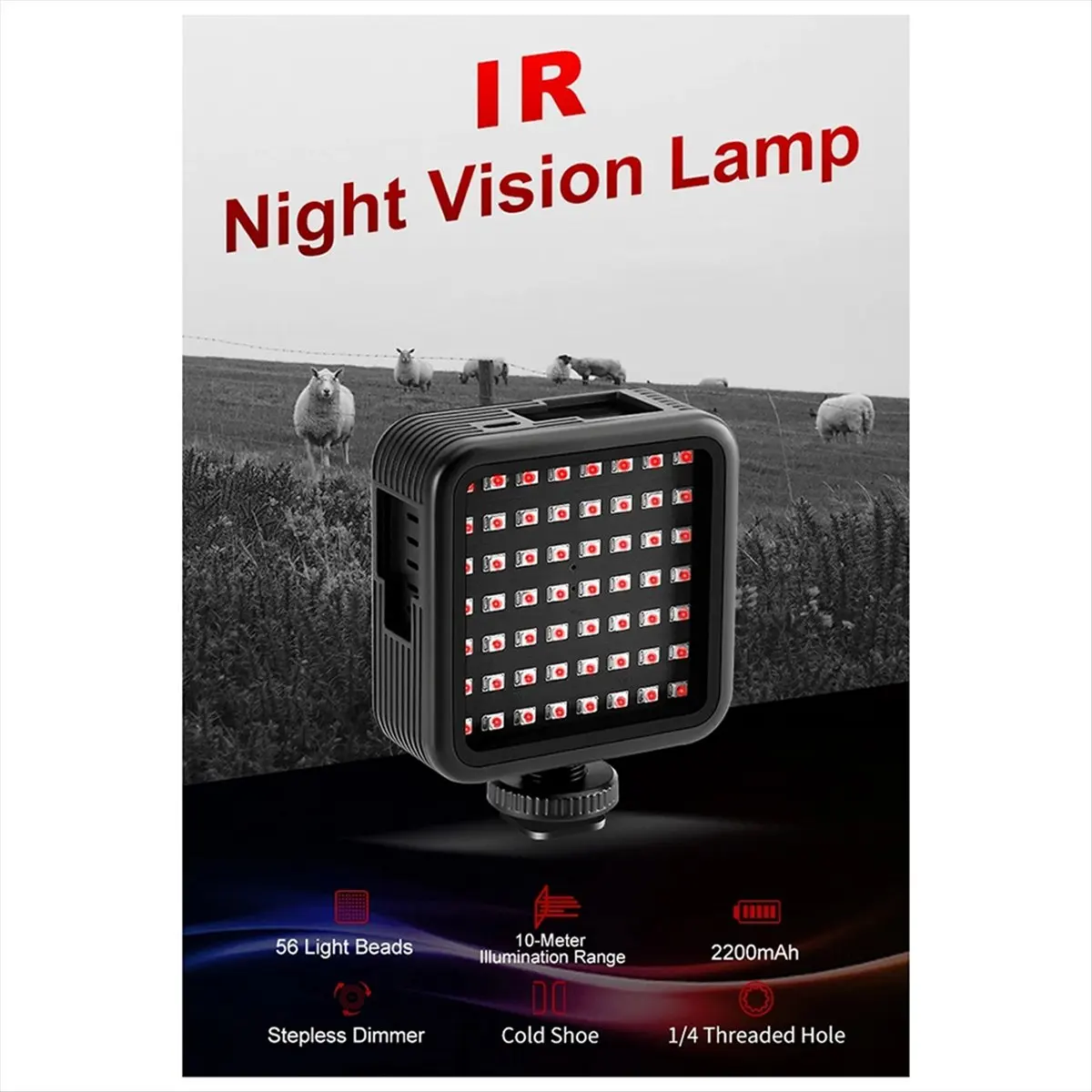 CANING- LN-5 IR 적외선 필 라이트 사진 촬영 야간 비디오 램프 56개 LED 비즈 IR DSLR 디지털 캠코더 카메라용