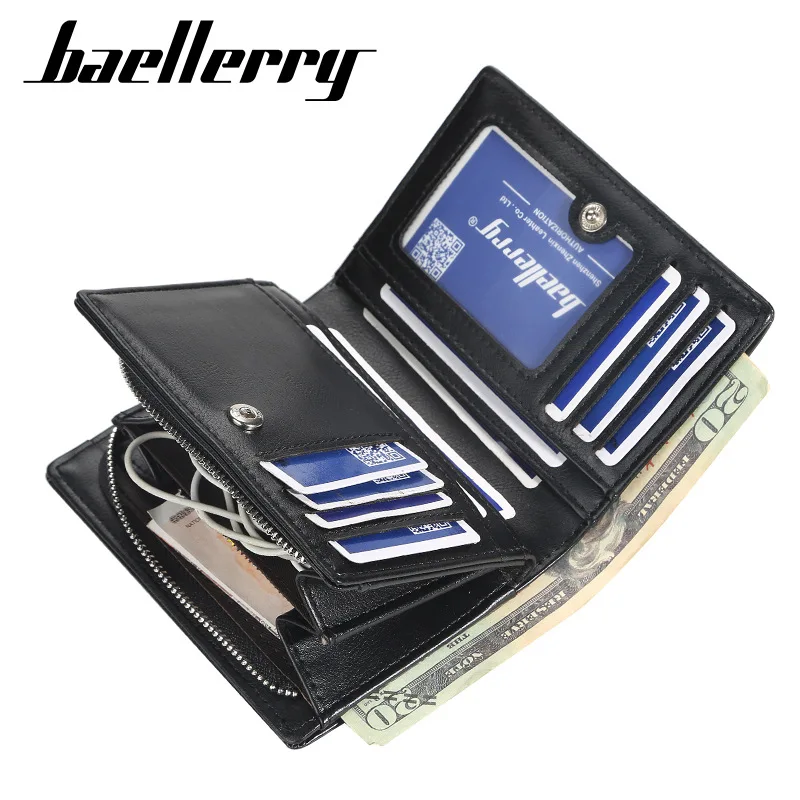 New Men's Multi Card Slot Zippered Short Vertical Mini Snap Wallet