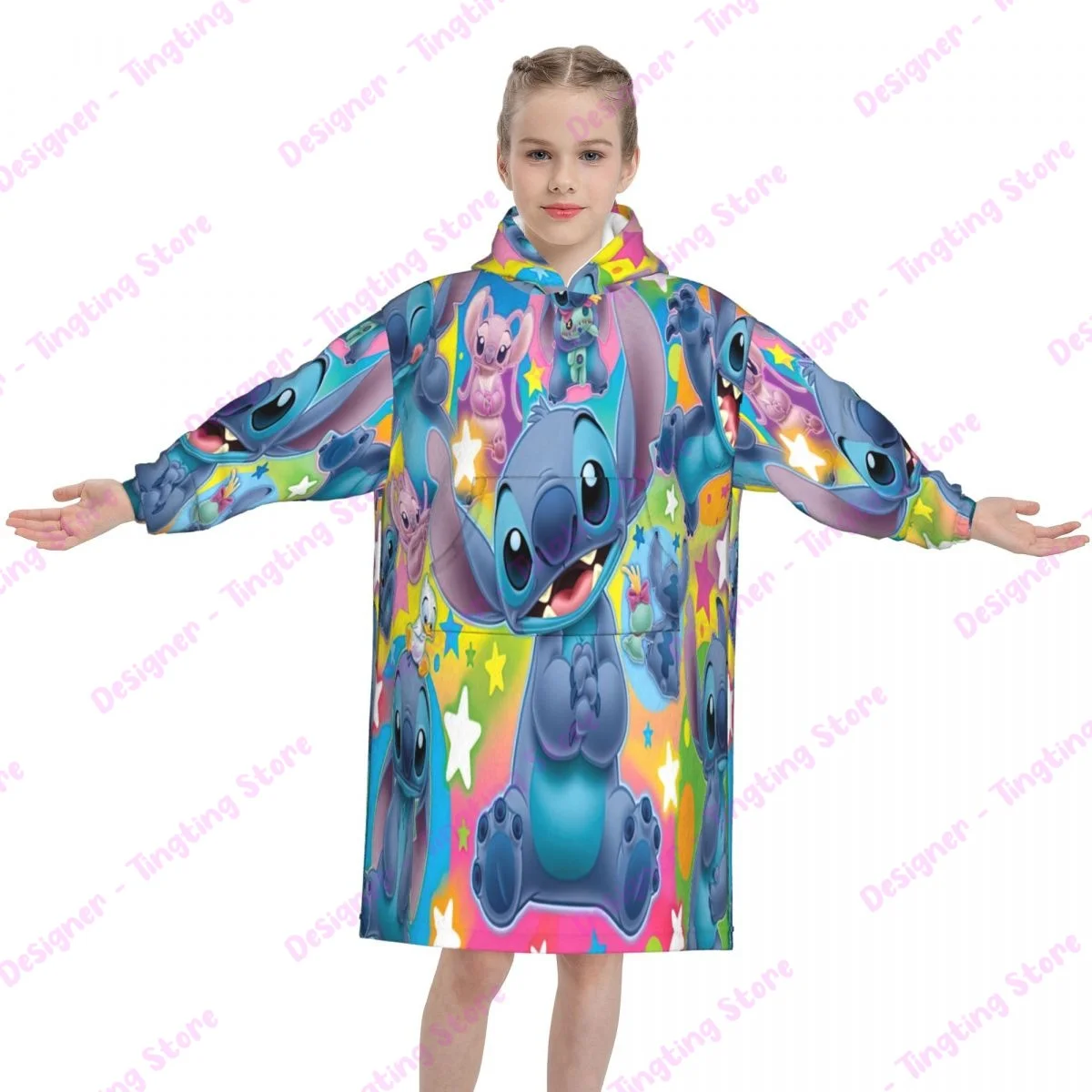 

Potdemiel Cartoon Disney Kids Blanket Hoodie Stitch Hooded Wearable Blankets flannel Throw blanket Children Gift Bedding Decor