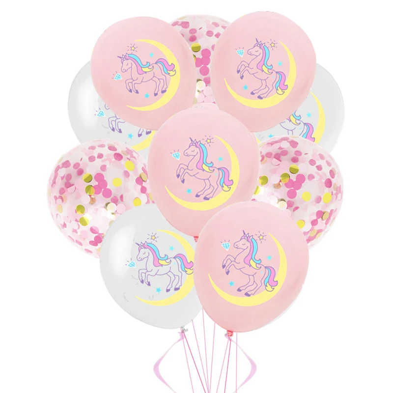 10 teile/los Cartoon Einhorn Rosa Und Grau Latex Ballons Mit Pailletten Ballons Für Geburtstag Party Dekorationen