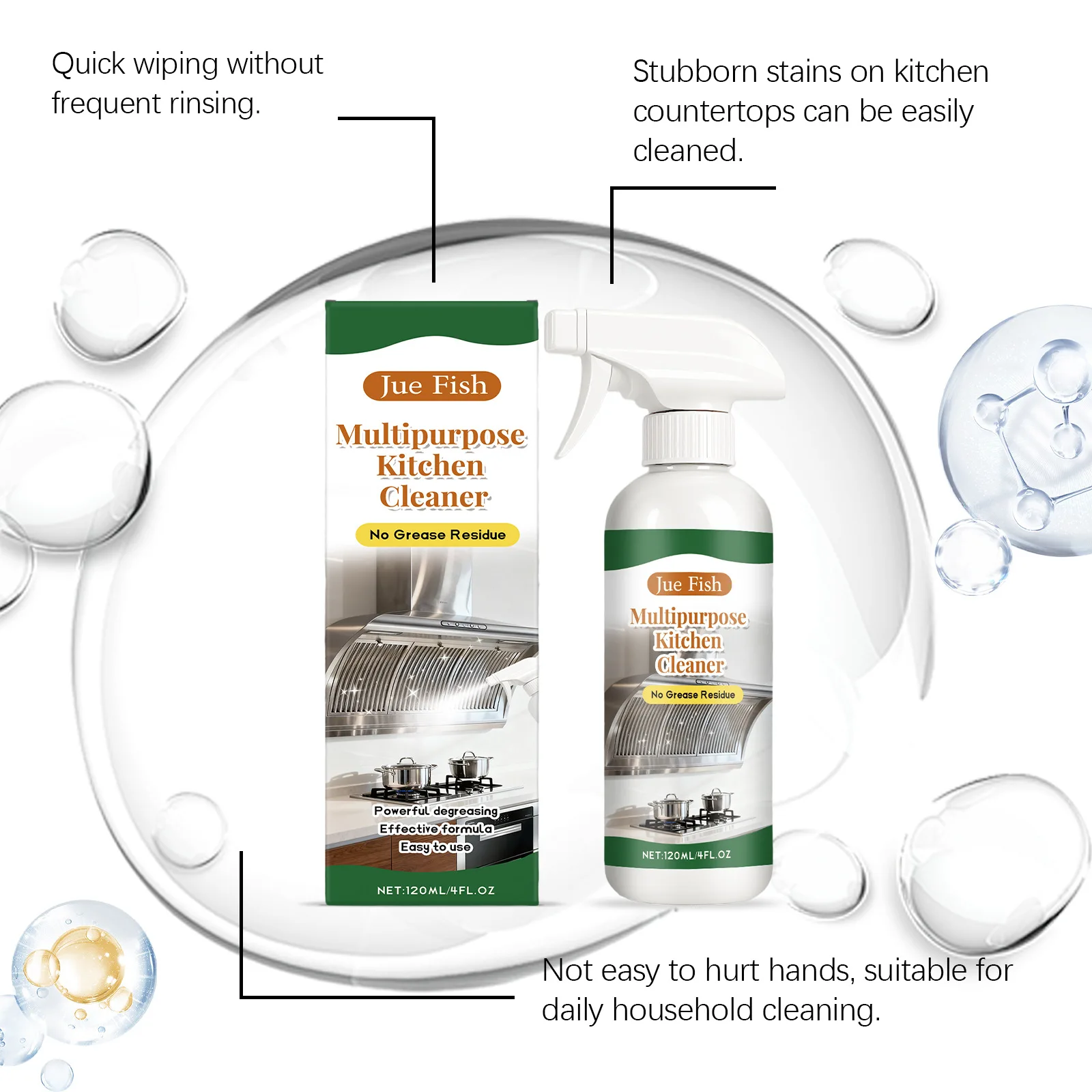 120ml Household Cleaning Spray Kitchen Oil Foam Cleaner Strong Oil Stain Degreaser Gentle Ingredients Household Grill Oven