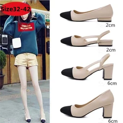 New Summer Sandals For Women Dress Shoes High Heels Retro Closed Square Toe Mules Shoes Girls Wedding Shoe Casual Flat Shoes 42