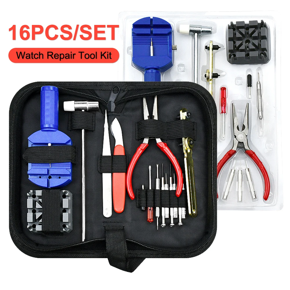 16 Stks/set Horloge Reparatie Tool Kit Voor Watch Back Cover Opener Strap Batterij Vervanging Of