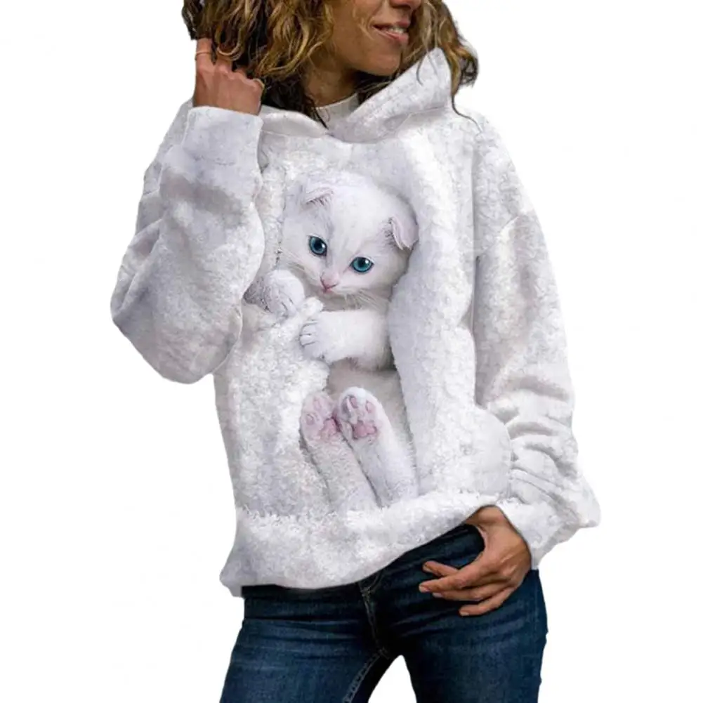 

Pullover Hoodie 3d Animal Print Women's Hoodie with Plush Soft Warmth Long Sleeve Pullover Casual Mid Length Fall for Cozy