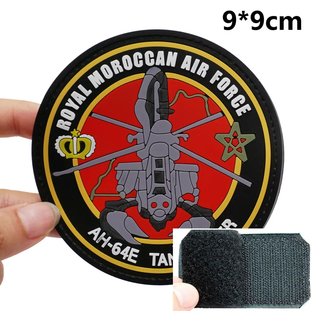 로얄 모로칸 에어 포스 AH-64E 탱크 전술 PVC 패치, 후크 및 루프 백킹, 배낭 의류 군사 액세서리