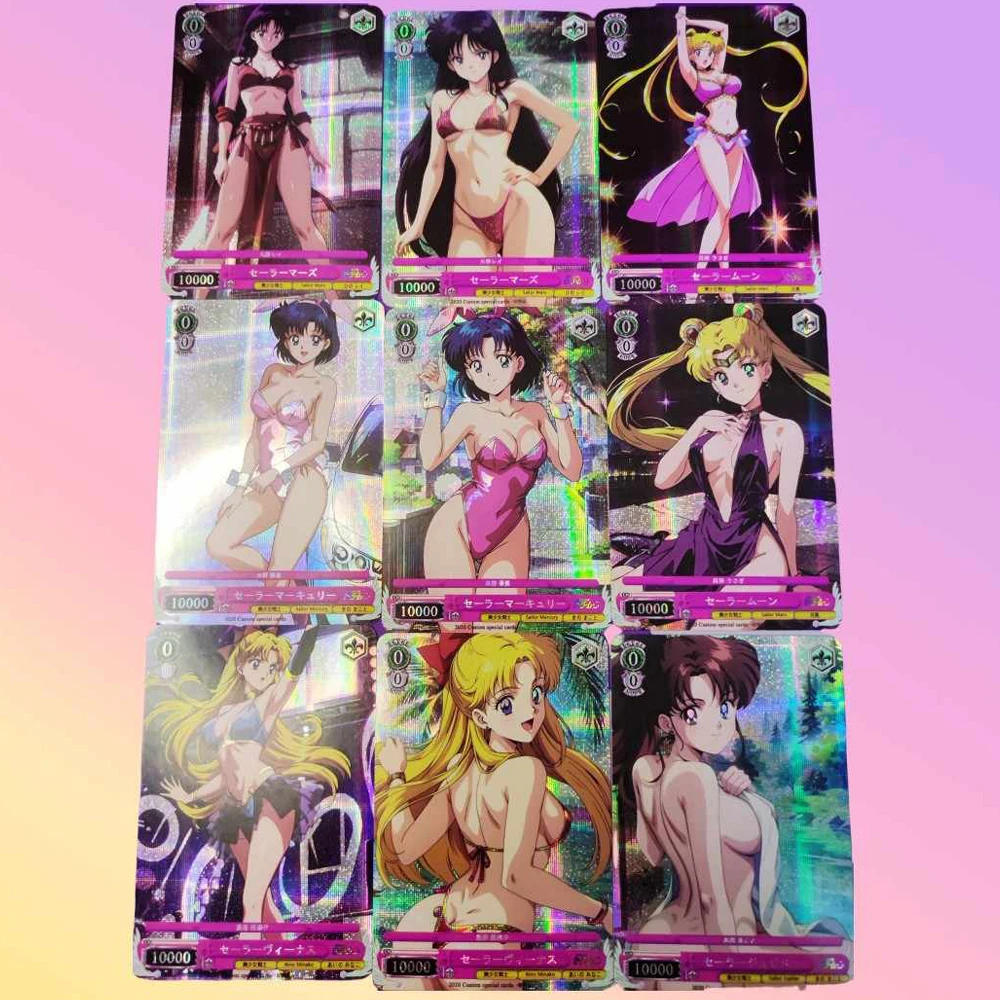 9Pcs/set Anime Girl Tsukino Usagi Aino Minako Hino Rei Mizuno Ami Flash Card Self Made Classic Anime Collection Cards Gift Toy