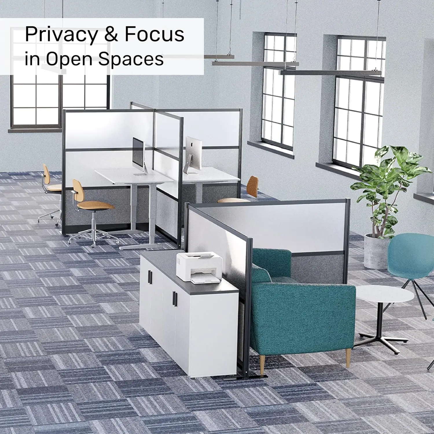Workflow Modular Wall | Room Divider with Whiteboard, Sound-Dampening, & Frosted Acrylic Panels | Expandable Office Partition fo 4