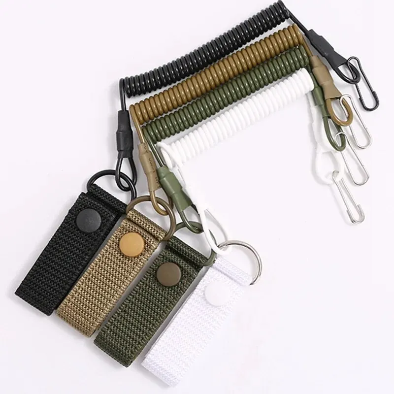 Anti Lost Lanyard Tactical Anti-theft Anti-cut Military Spring Seat Belt Gun Rope Key Ring Flashlight Accessories