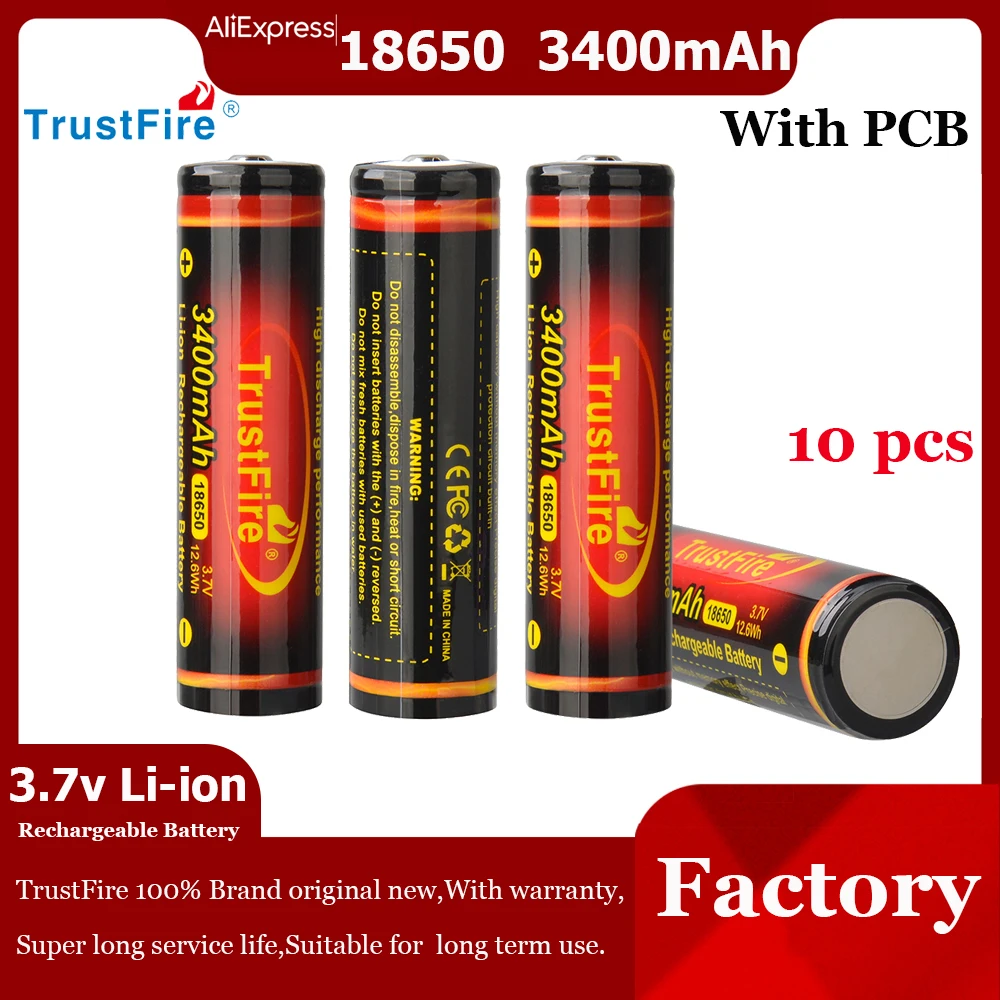

100% TrustFire 18650 3400Mah Lithium Battery 3.7V Rechargeable Li Ion Cells For Electric Toy Bicycle Light Headlight Flashlight