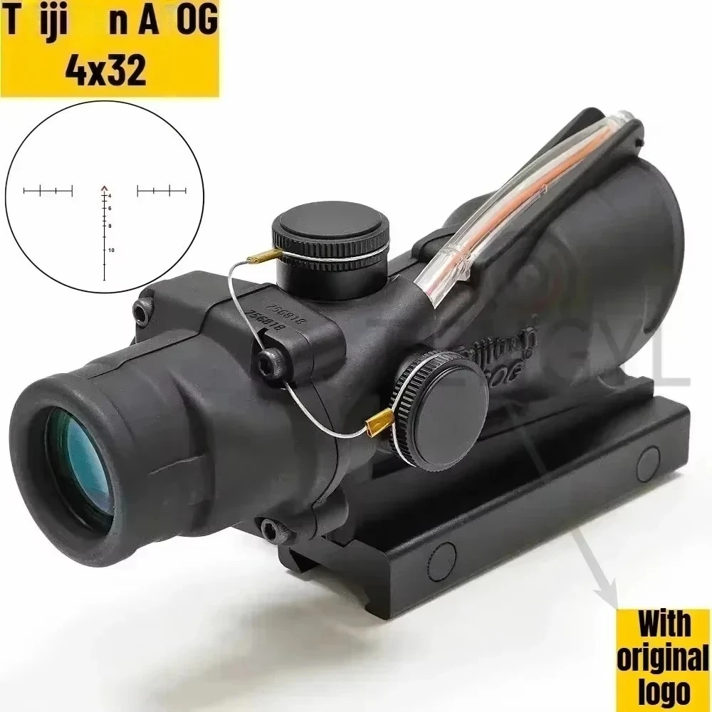 Cannocchiale da Caccia 4x32 con Fibra Ottica Illuminata Rossa, Sistema Antiabbagliamento e Logo in Rilievo per Fucile AR 15