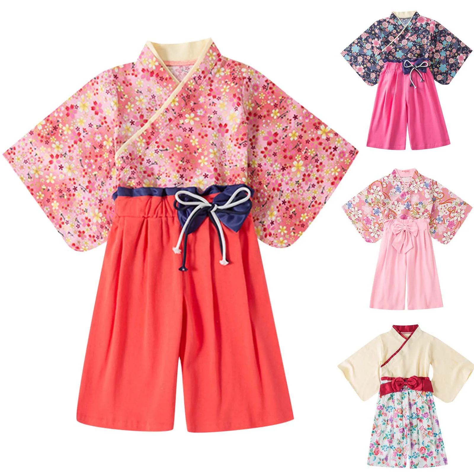 Kids Toddler Baby Girls Spring Summer Floral Cotton Print Short Sleeve Shorts Kimono Baby Christmas Clothes Cute Fashion Outfits