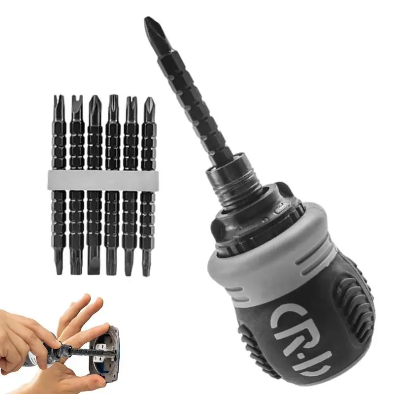 

Ratchet Screwdriver Ratchet Screwdriver Set Tool Kit Stubby Screwdriver With 6 Double Ended Cutter Heads For Home Appliances