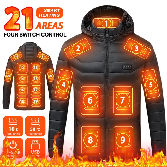 Chaqueta calefactora USB para hombre y mujer, chaleco calefactable de 9  áreas, abrigo para caza, senderismo, Camping, Otoño e Invierno - AliExpress