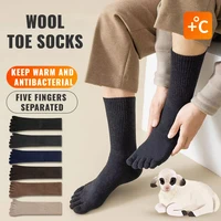 MiiOW Men Five Finger Sock Merino Wool Cold Resistant Cashmere Split Toe Sock Thicken Heated Winter Warm Business Dress Socks