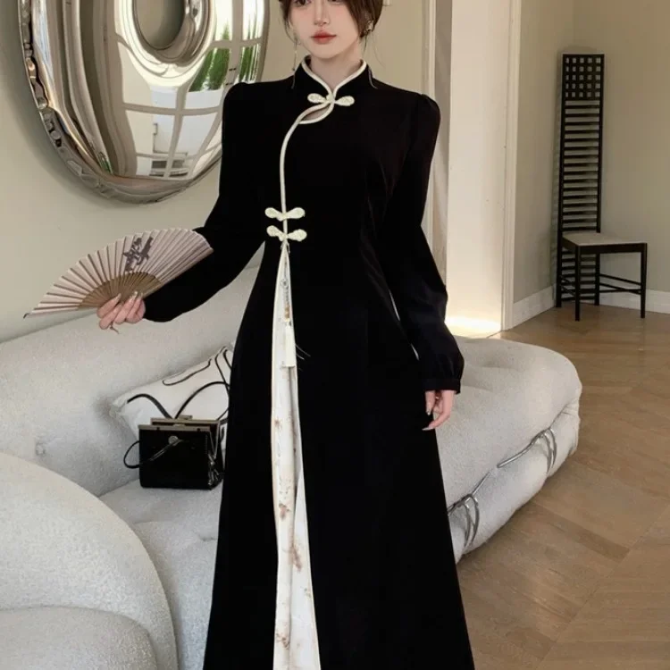 فستان تشيباو اسود طويل