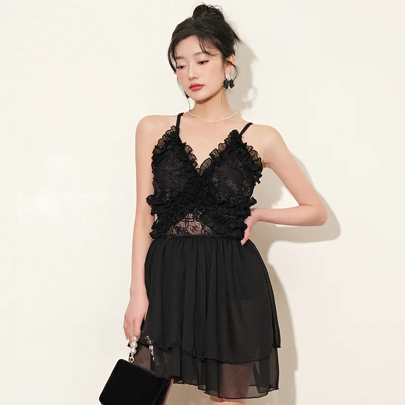 

Новинка 2023, корейский цельный купальник, Женская консервативная пляжная юбка, стильная модная весенняя одежда для плавания с маленькой грудью и спиной