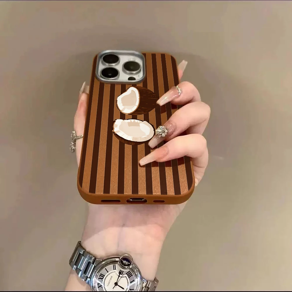 Retro Cherry Stripe Shockproof Phone Case with Lychee Texture Bumper
