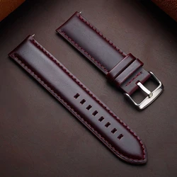 Vintage Genuine Leather Quick Release Watch Strap Bracelet - 22mm (Dark Red)