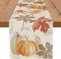 Autumn Pumpkin Maple Leaf Watercolor Retro Table Runner Thanksgiving Harvest Home Kitchen Dining Party Decor Washable Table Flag 1
