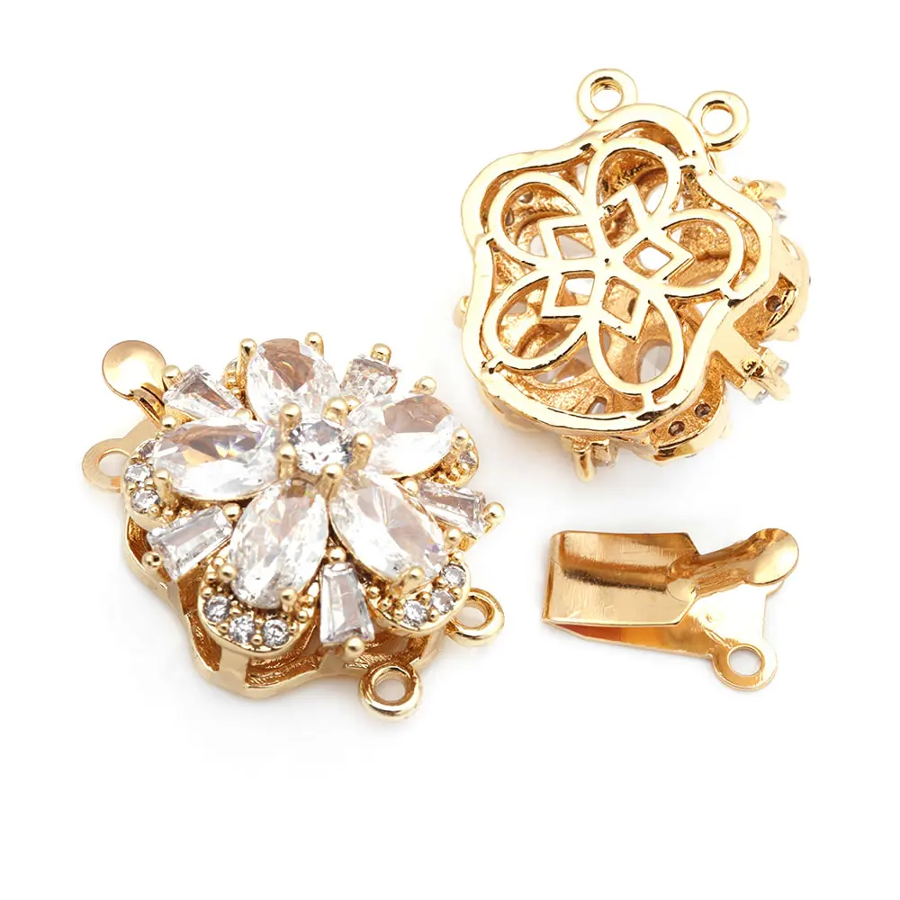 4 juegos de collares de flores de latón y circonio de Color dorado de 18K, cierres de conexión, suministros de joyería Diy de alta calidad - details 6