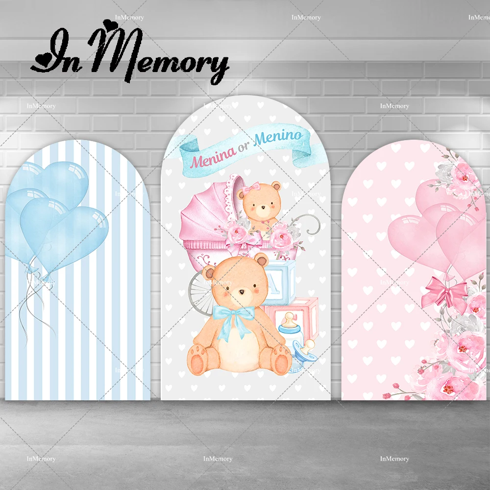 

Bear Theme Gender Reveal Party Chiara Wall Arch Backdrop Cover Heart Balloons Boys Or Girls Photography Backgrounds Customized