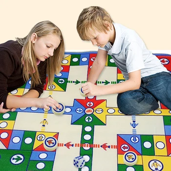 Flying Chess Game Carpet Crawling Chess Playmat Set with Chesses Family Game Toy Rug Party Game for Kids Toddlers Friends Gifts 1