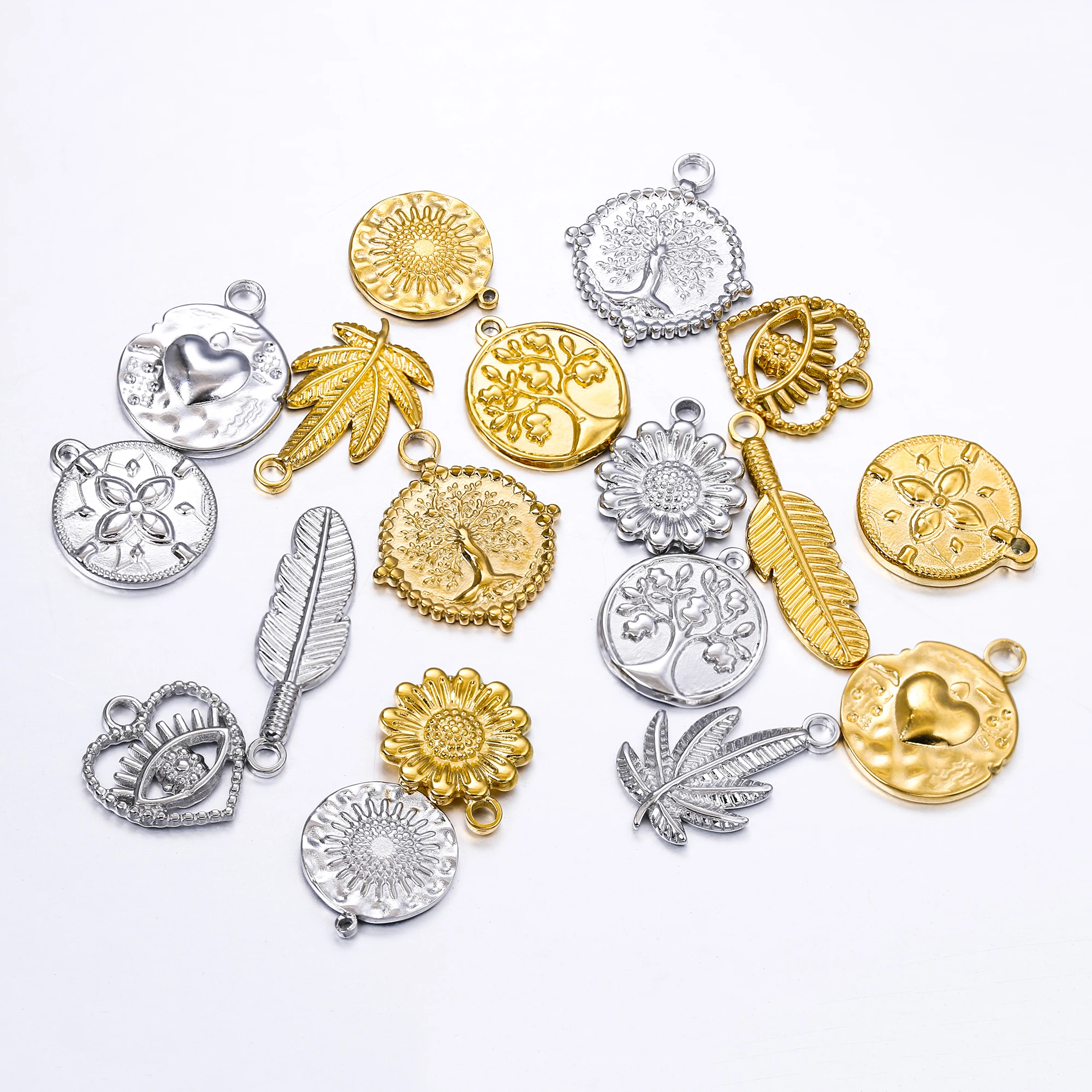 3 Stück Edelstahl 18K Gold PVD vergoldet Lebensbaum Sonnenblume Charms für DIY Halskette Ohrringe Schmuck Handwerk Herstellung Zubehör – Detail 9