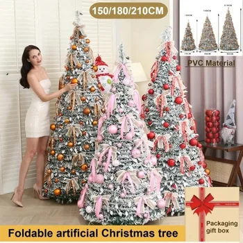 Foldable PVC Artificial ChristmasTree  Material with Decorative Lights Telescopic Christmas Tree 1.5m-2.1m Home Party Decoration