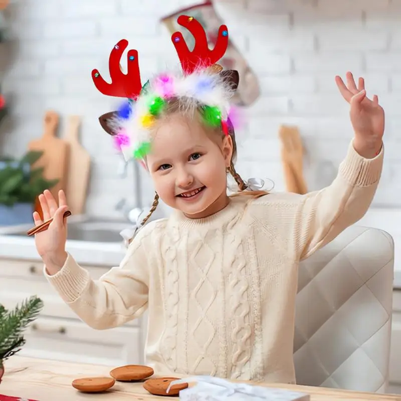 LED Christmas Antler Headband Reindeer Light Up Headband Luminous Hair Hoop Children Party Costume Cute Xmas Decoration