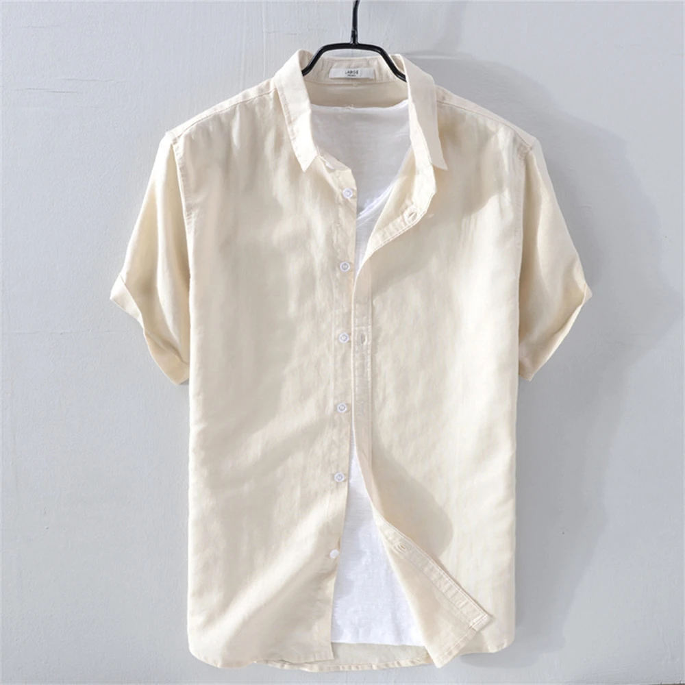 Summer men's shirts short sleeve Solid men clothing Tops  breathable cotton and linen Casual shirt for young man 6